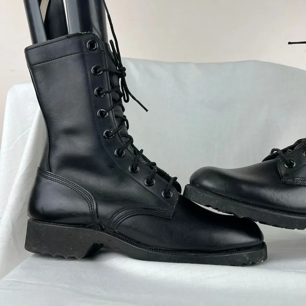 1967 US Army Black Leather Combat Boots Vietnam War Era Size 7 R